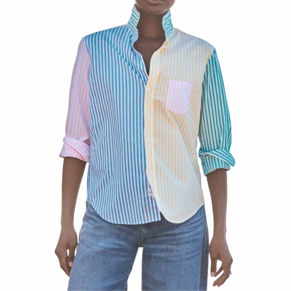 NEW FRANK & EILEEN eileen colorblock stripe shirt in mint leaf